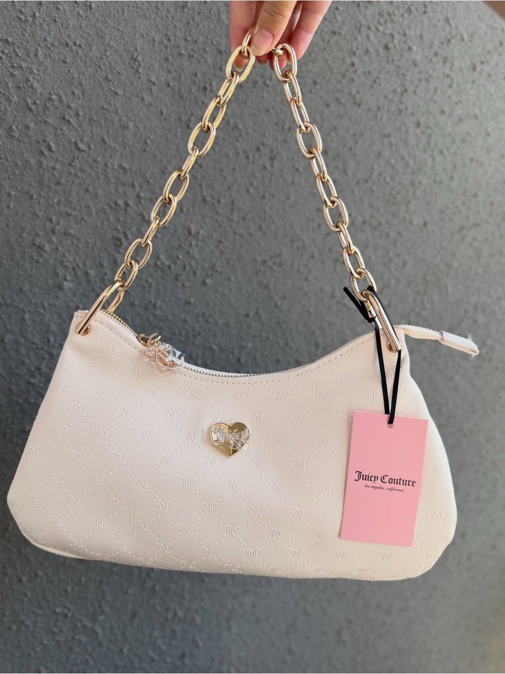 Juicy Couture Cream Embossed Chain-Handle Shoulder Bag